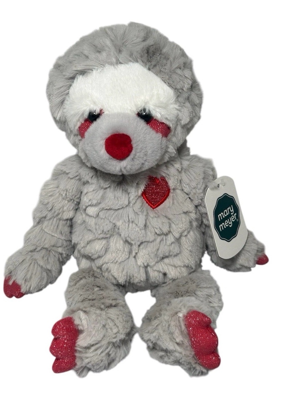 Mary Meyer Putty Sloth 10” Gray Plush Red Heart Stuffed Animal